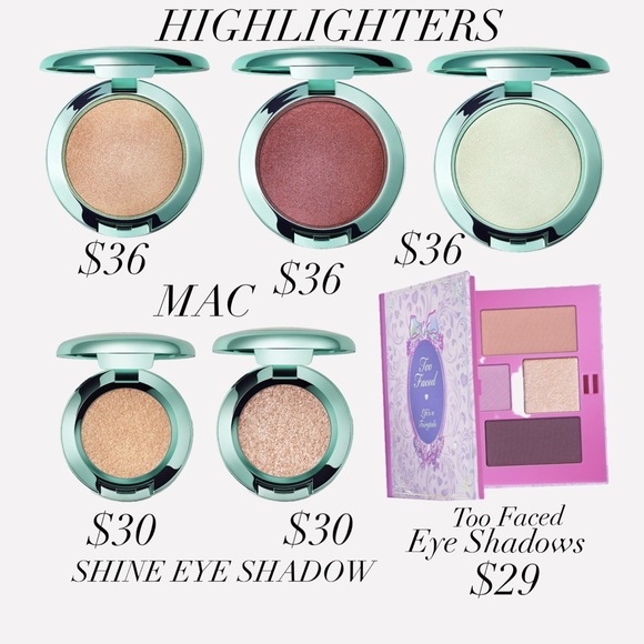 MAC Highlighters+Eye Shadows+Too Faced Mini Palette/Set (6 items,NEW) - Picture 2 of 9